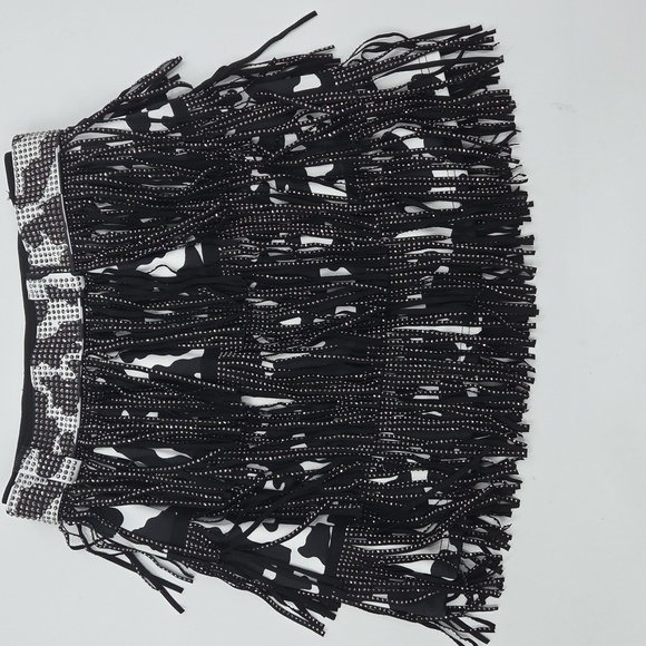 Black and White Cow Print Fringe Skirt NWT - Picture 12 of 16